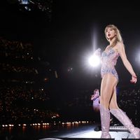 Taylor Swift performing on her Eras Tour at SoFi Stadium in Los Angeles, California