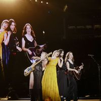 Taylor Swift performing on her Eras Tour at SoFi Stadium in Los Angeles, California