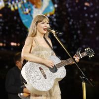 Taylor Swift performing on her Eras Tour at SoFi Stadium in Los Angeles, California