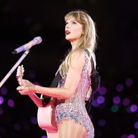 Taylor Swift performing on her Eras Tour at SoFi Stadium in Los Angeles, California