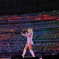 Taylor Swift performing on her Eras Tour at SoFi Stadium in Los Angeles, California