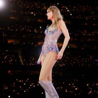 Taylor Swift performing on her Eras Tour at SoFi Stadium in Los Angeles, California