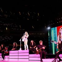 Taylor Swift performing on her Eras Tour at SoFi Stadium in Los Angeles, California