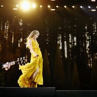 Taylor Swift performing on her Eras Tour at SoFi Stadium in Los Angeles, California