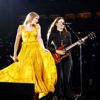 Taylor Swift performing on her Eras Tour at SoFi Stadium in Los Angeles, California