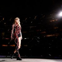 Taylor Swift performing on her Eras Tour at SoFi Stadium in Los Angeles, California