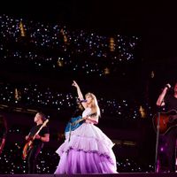 Taylor Swift performing on her Eras Tour at SoFi Stadium in Los Angeles, California