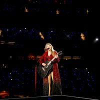 Taylor Swift performing on her Eras Tour at SoFi Stadium in Los Angeles, California