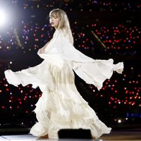 Taylor Swift performing on her Eras Tour at SoFi Stadium in Los Angeles, California