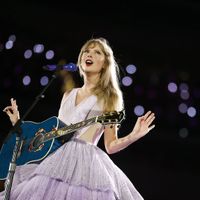 Taylor Swift performing on her Eras Tour at SoFi Stadium in Los Angeles, California