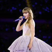 Taylor Swift performing on her Eras Tour at SoFi Stadium in Los Angeles, California