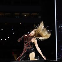 Taylor Swift performing on her Eras Tour at SoFi Stadium in Los Angeles, California