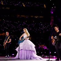 Taylor Swift performing on her Eras Tour at SoFi Stadium in Los Angeles, California