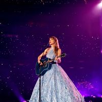 Taylor Swift performing on her Eras Tour at SoFi Stadium in Los Angeles, California