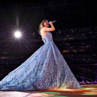 Taylor Swift performing on her Eras Tour at SoFi Stadium in Los Angeles, California