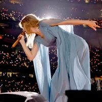 Taylor Swift performing on her Eras Tour at SoFi Stadium in Los Angeles, California