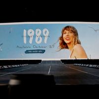 Taylor Swift performing on her Eras Tour at SoFi Stadium in Los Angeles, California