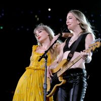 Taylor Swift performing on her Eras Tour at SoFi Stadium in Los Angeles, California