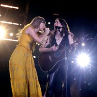 Taylor Swift performing on her Eras Tour at SoFi Stadium in Los Angeles, California