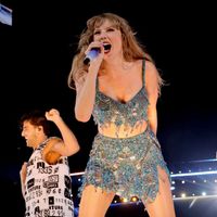 Taylor Swift performing on her Eras Tour at SoFi Stadium in Los Angeles, California